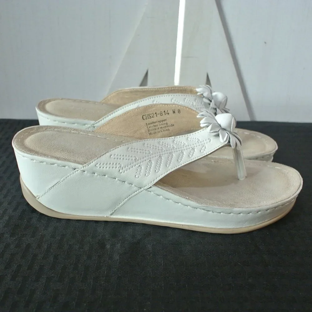 David Tate Leather Goldie Wedge Thong Sandals